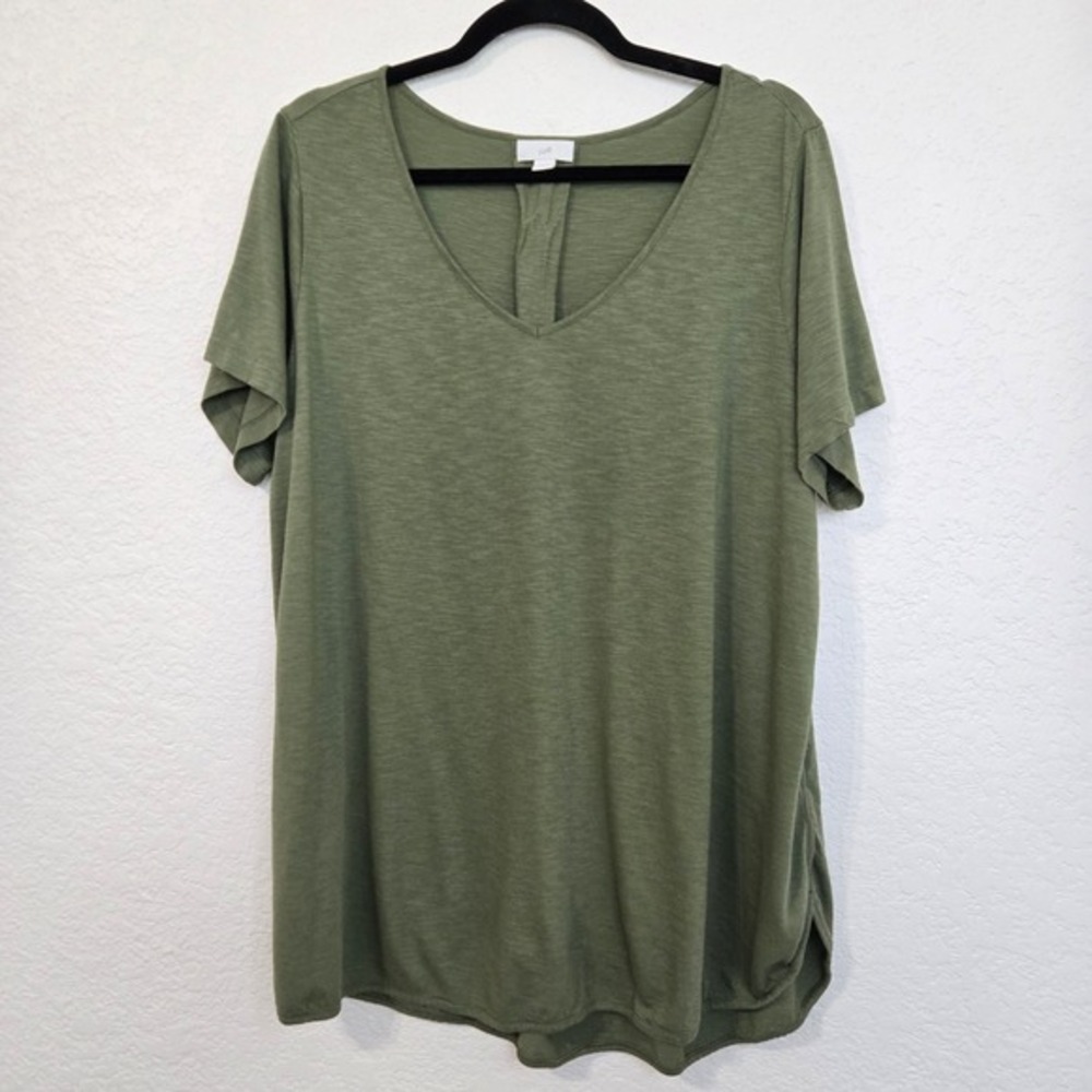 J Jill XL Cotton‎ Tencel Women's Green V Neck Short Sleeve Tunic Top